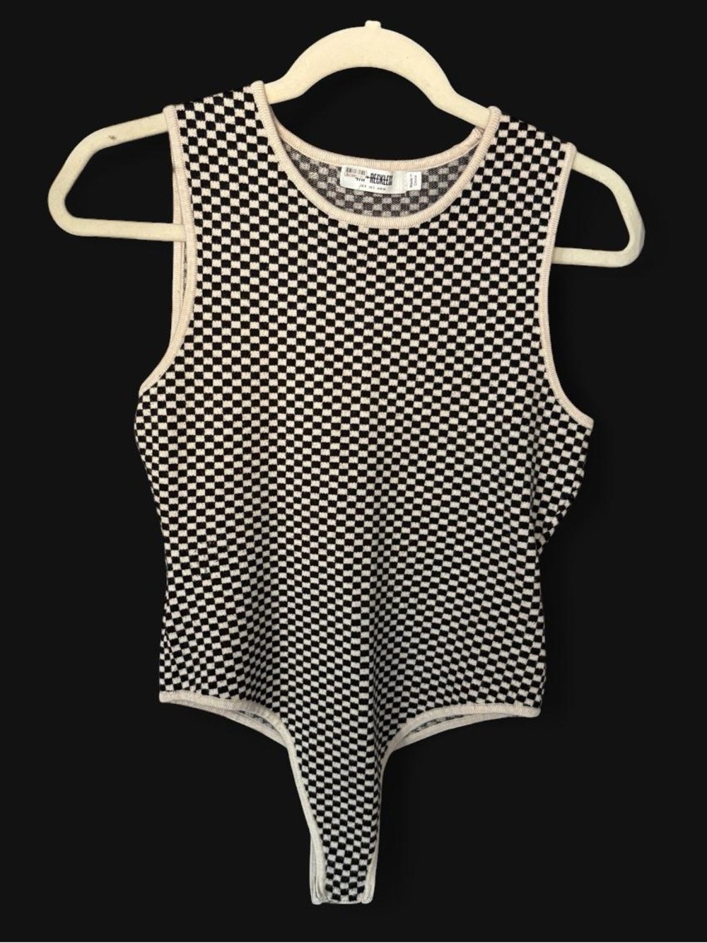 4th and Reckless Knit Black and Off-White Checkered Bodysuit